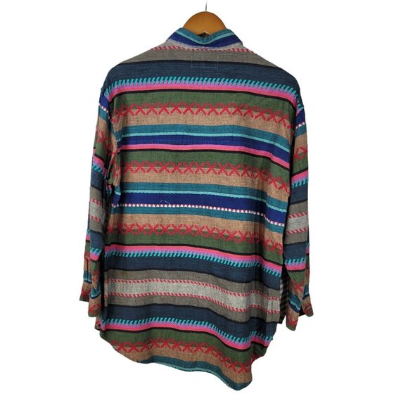Vintage 90s Top Shirt Button Up Size Medium Aztec Southwest Pockets Tunic - Picture 5 of 6